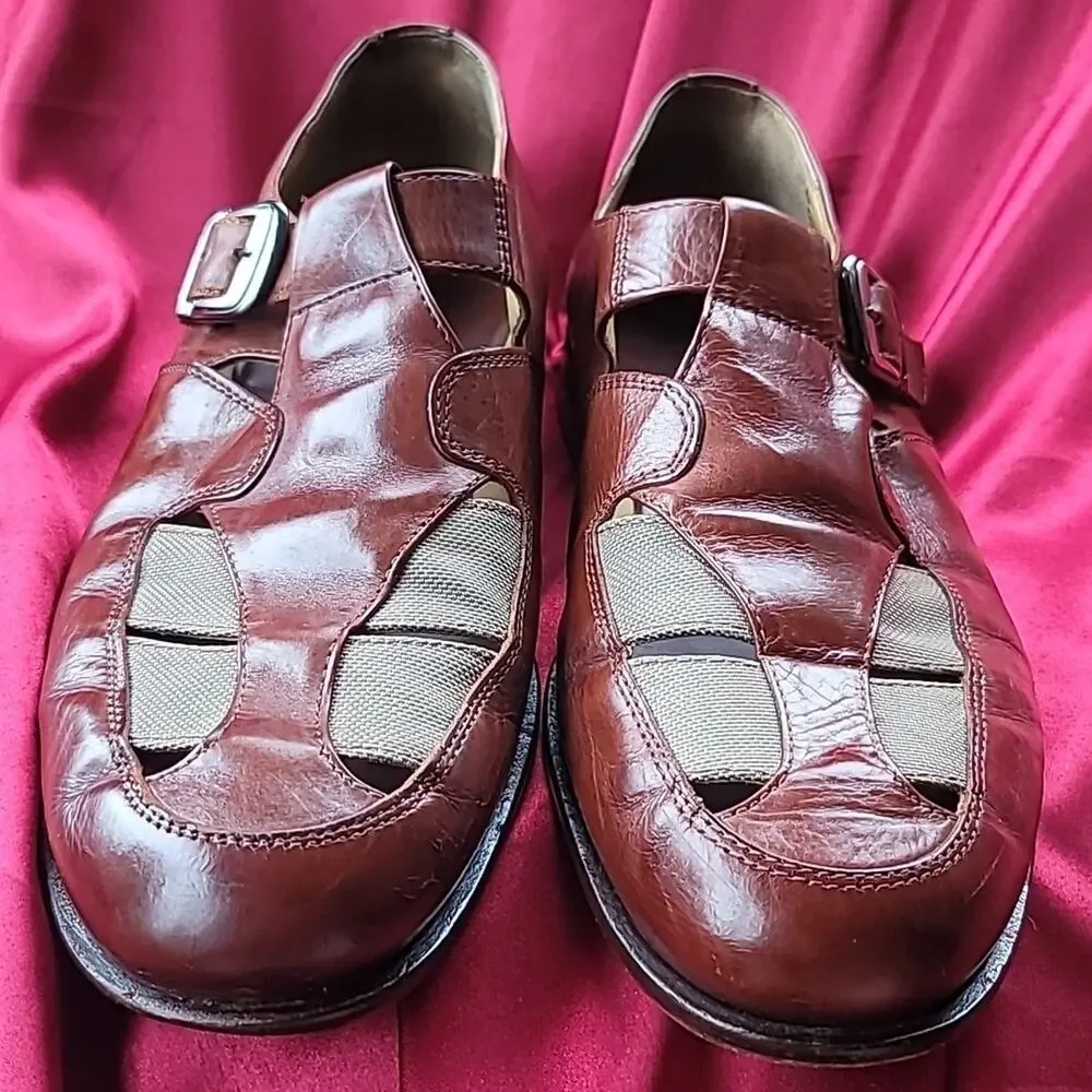 JOHNSTON & MURPHY sz12 monk strap dress sandal handmade leather  🇮🇹 Ital…